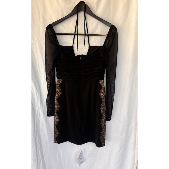 SELF-PORTRAIT Cutout Lace Trimmed Stretch Jersey Chiffon Halterneck Mini Dress 4 - Picture 9 of 13